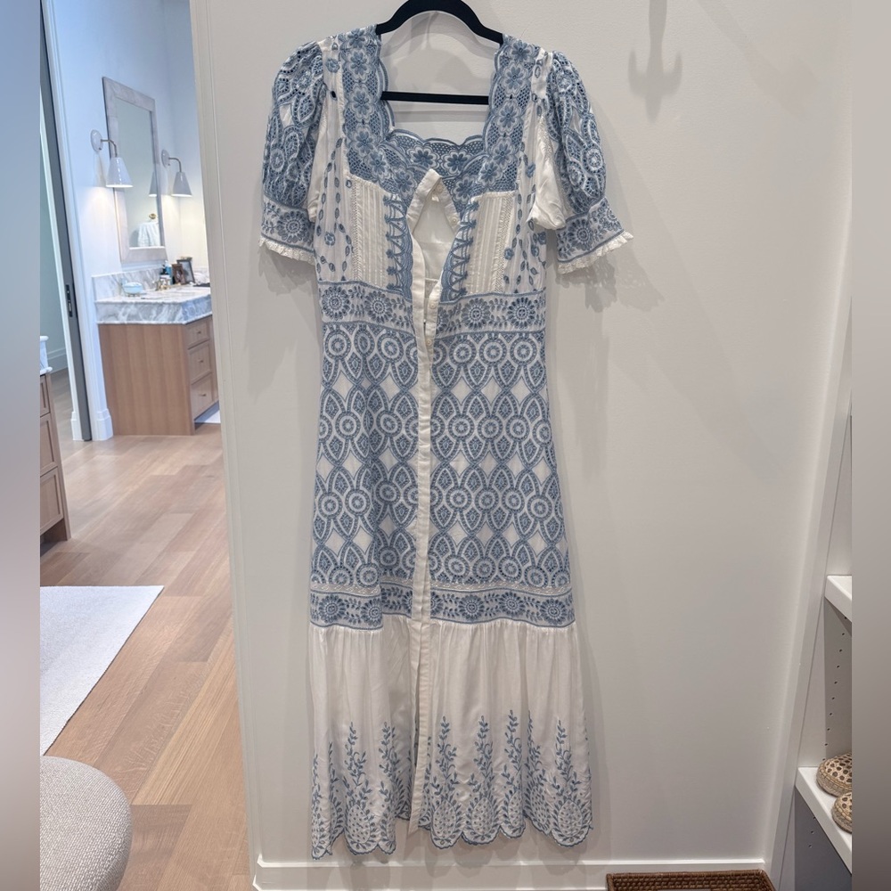 LoveShackFancy Blue and White Maxi Dress